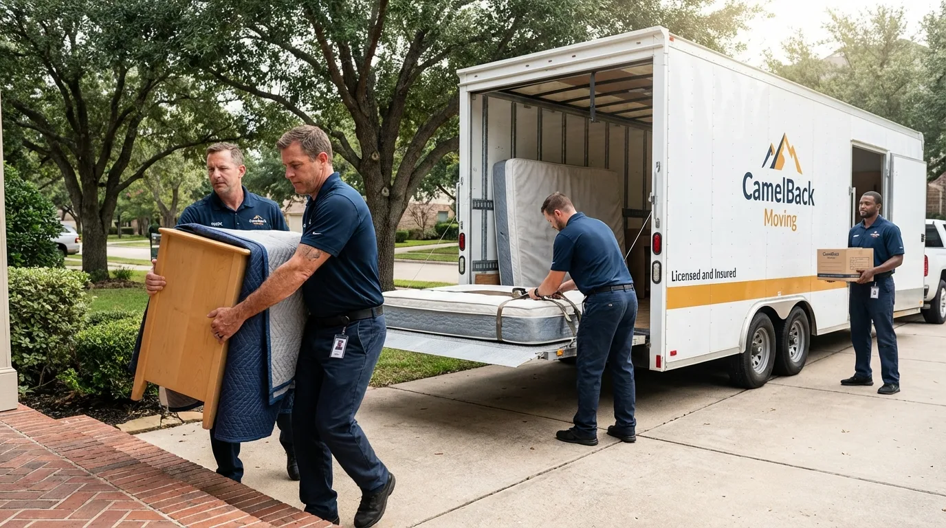 Crew loading residential truck for cross-state move from Rockville, IN
