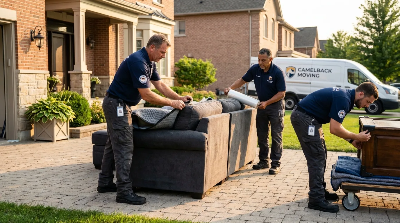 Large estate moving crew wrapping furniture in Rockville, IN