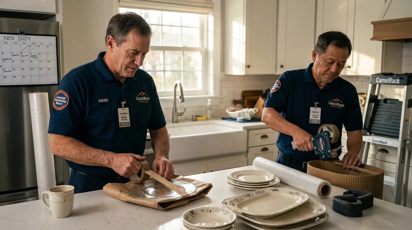 Professional crew packing kitchen dishware in Rockville, IN